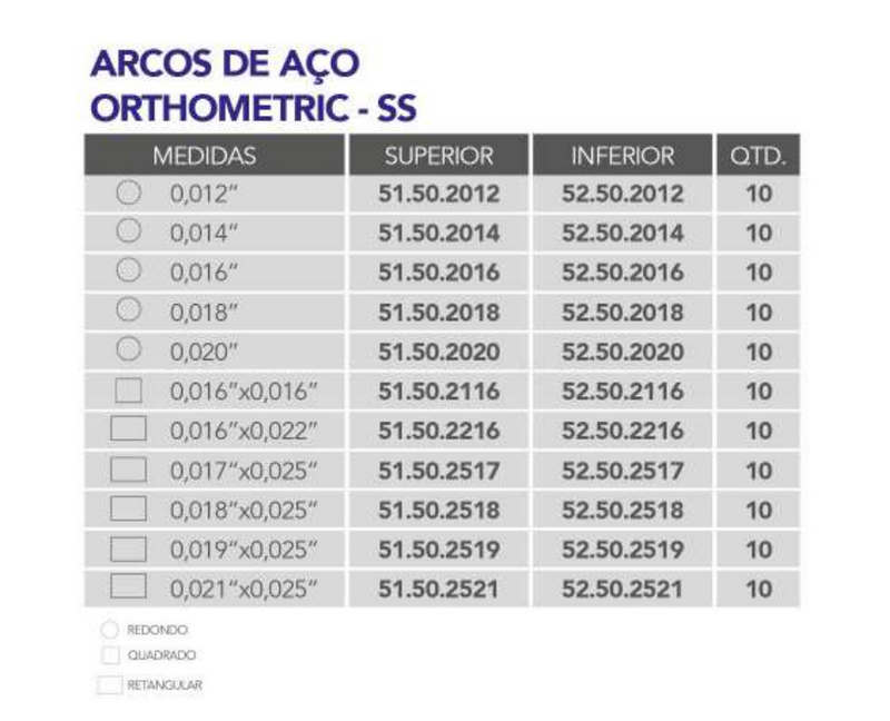 Arco Aço SS CrNi Retangular - 0,019x0,025 Superior 6